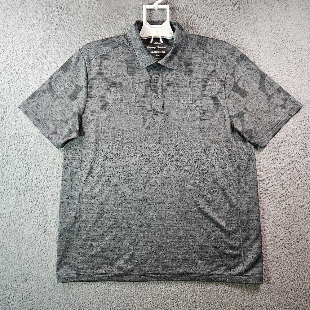 Tommy Bahama Islandzone Men Large Short Sleeve Leaf Textured Gray - EUC